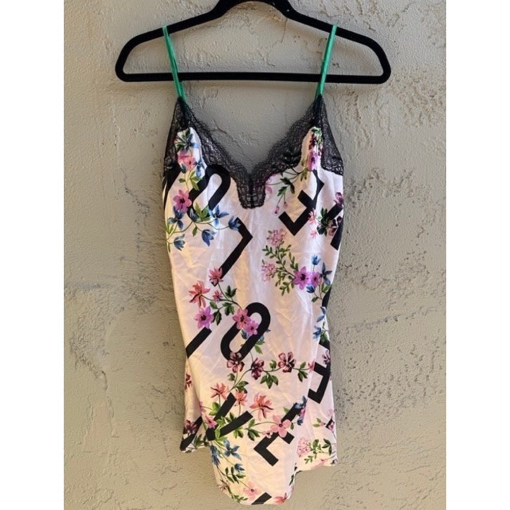 Victoria's Secret Y2k Floral Logo Satin Slip Dress Lace Coquette Dainty Y2k